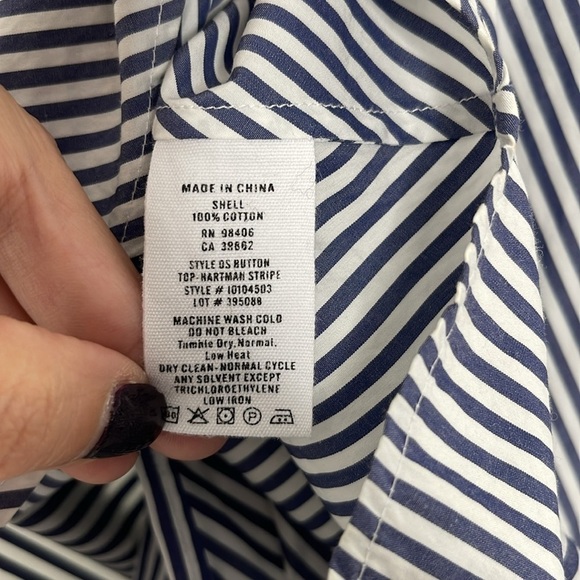 Theory Hartman Cold Shoulder Blue White Striped Cotton Top Size Small - Picture 8 of 8
